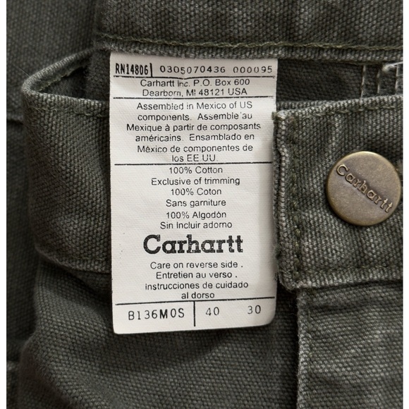 Vintage Carhartt B136 MOS Double Knee Dungaree 40x30 Carpenter Green Rare - Picture 3 of 3